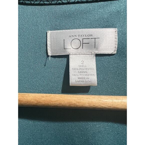 LOFT Size 2 Teal Green Black Printed Wrap Dress Long Sleeve - Picture 6 of 8